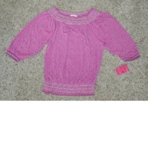 Womens Candies Pink & White Geometric Medium 3/4 Sleeve Banded Hem Top